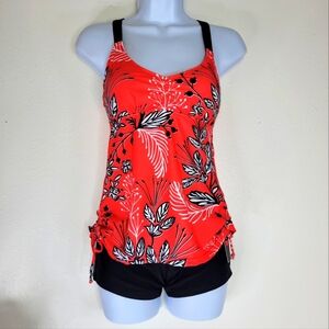 Tempt Me,Floral Red and Black Women's 2 piece bathing 🩱 suit